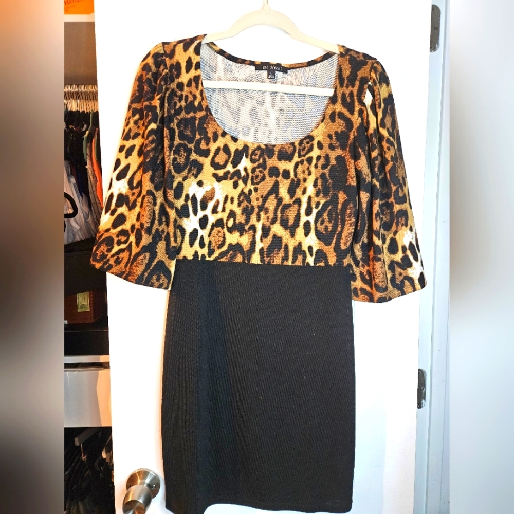 BEAUTIFUL LEOPARD BLACK MINI DRESS SIZE L